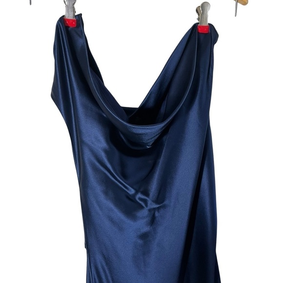 NICHOLAS Eartha Draped Dark Ink Navy Satin Gown - Picture 5 of 11